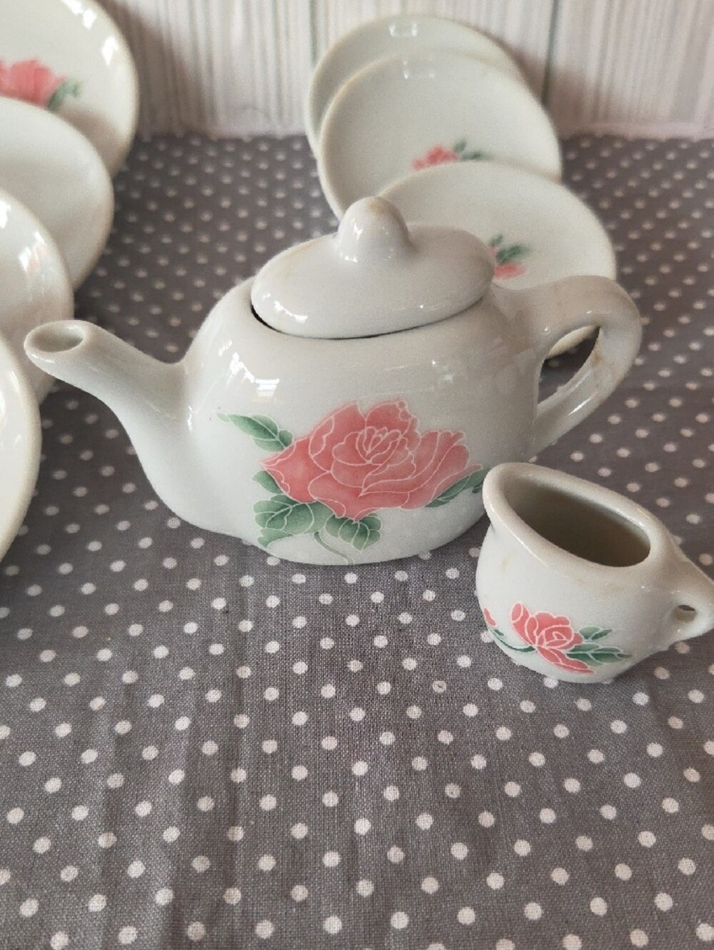 Porcelain Mini Tea Set with Pink Rose Pattern - Picture 7 of 16